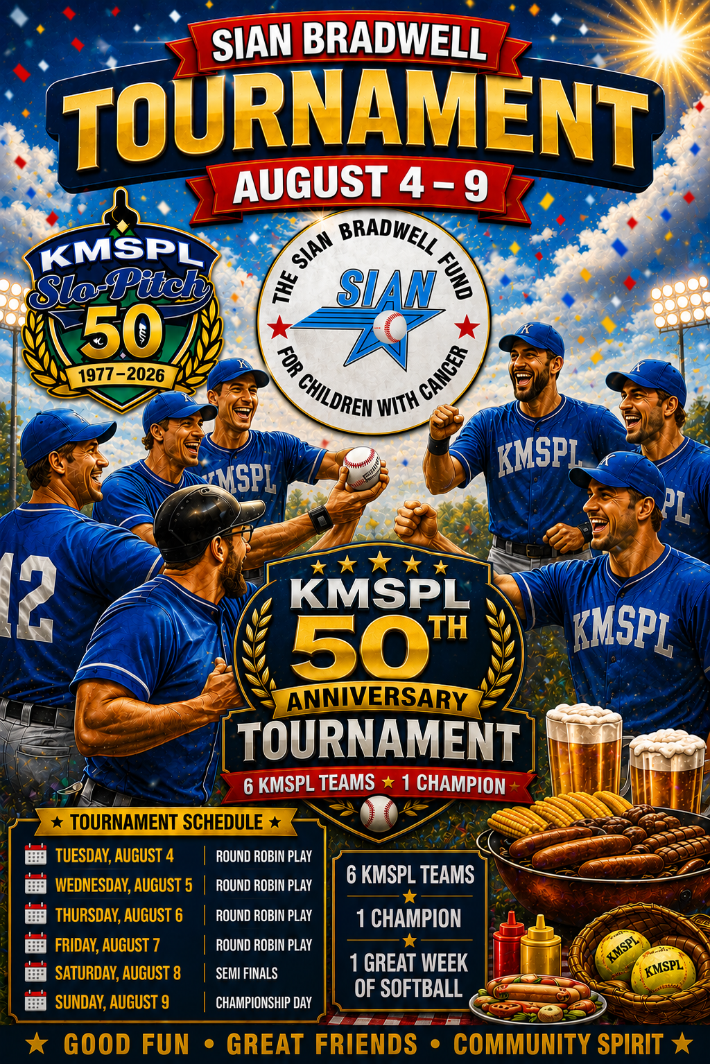 KMSPL 50th Anniversary Sian Bradwell Tournament poster, August 4–9, 2026
